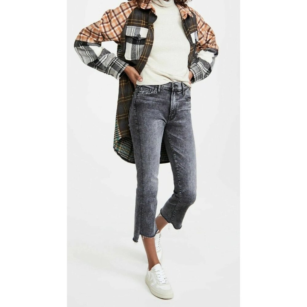 Mother The Insider Crop Step Fray Jeans Size 27 Gray Wash Mid Rise Womens Denim